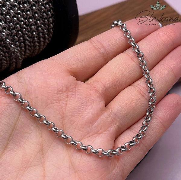 Цепь №С32 Цвет серебро 4*4 мм Сталь