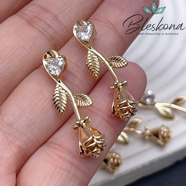 30*10 мм Цвет золото, Подвеска Роза циркон