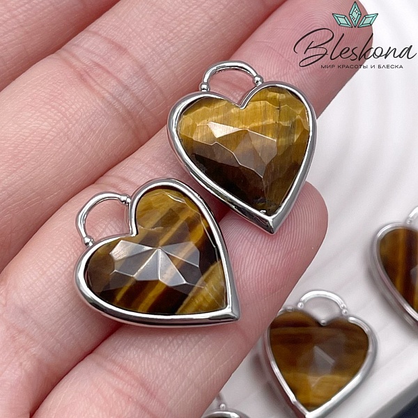 23,5*19 мм, Цвет серебро, Подвеска Сердце Тигровый глаз огранка