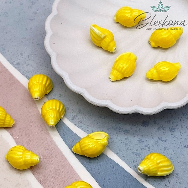 13*21 мм Керамика Бусина ракушка желтая