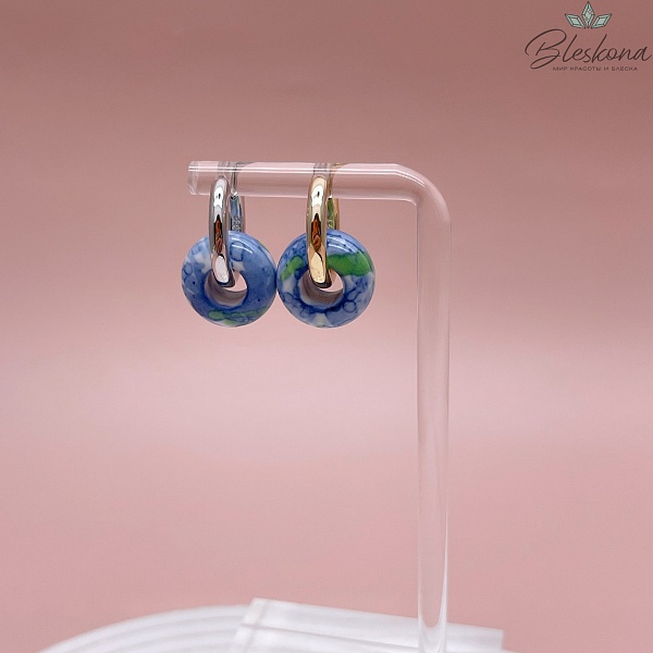 Бублик Агат белый сине- зеленые узоры (имитация) 15 мм