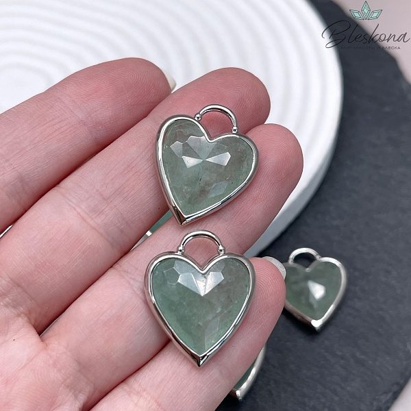 23,5*19 мм, Цвет серебро, Подвеска Сердце Кварц зеленый огранка