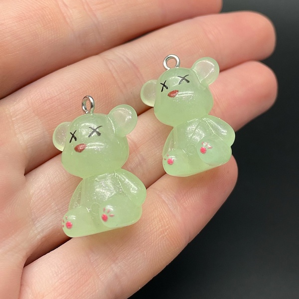 19*27мм, Цвет серебро, Подвеска Мишка зеленый