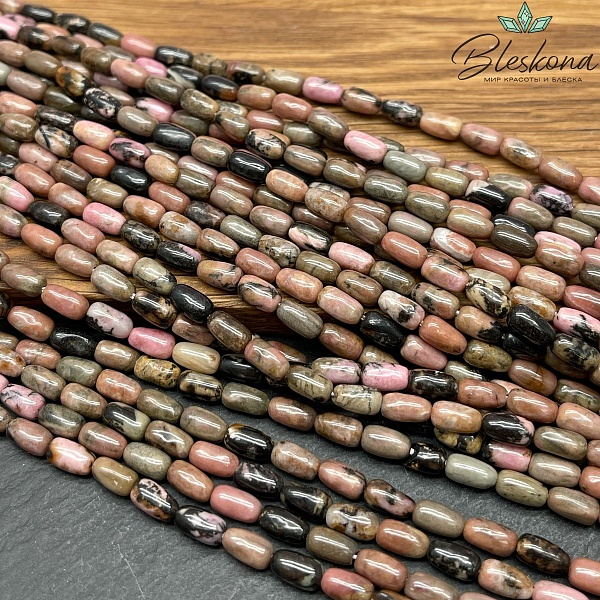 Родонит черно-розовый бочата 7*4 мм