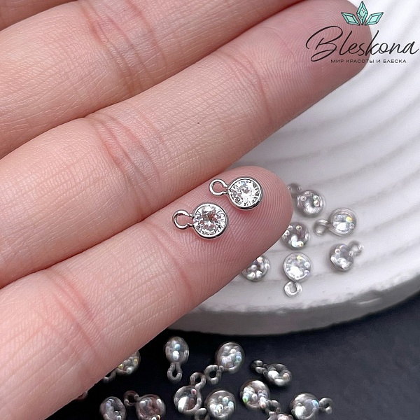 7*4,5 мм Цвет серебро, Подвеска Круг мини циркон