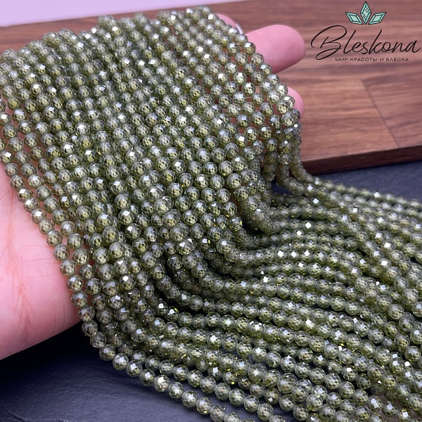 Циркон огранка зеленый 4 мм (кубический цирконий, фианит) 