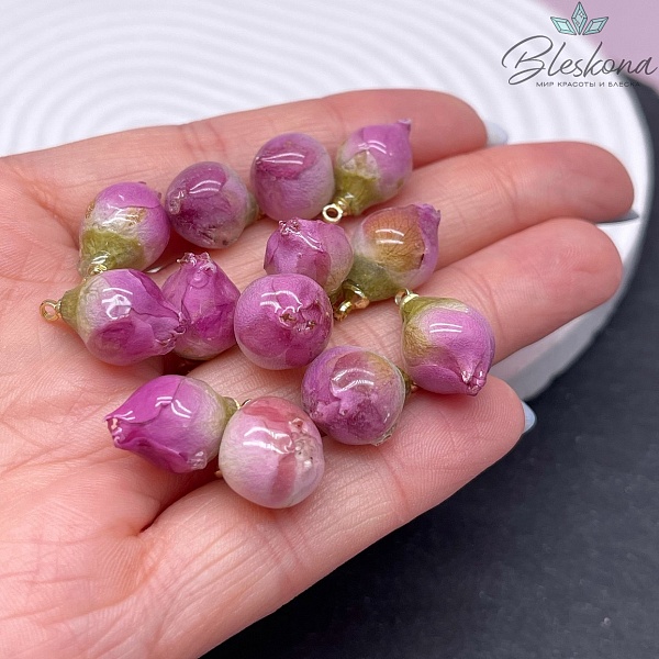 16-21 мм, Цвет серебро, Подвеска роза в эпоксидной смоле