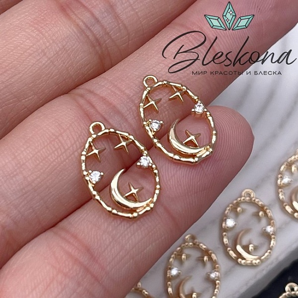 16,5*11 мм Цвет золото, Подвеска овал полумесяц со звездами 