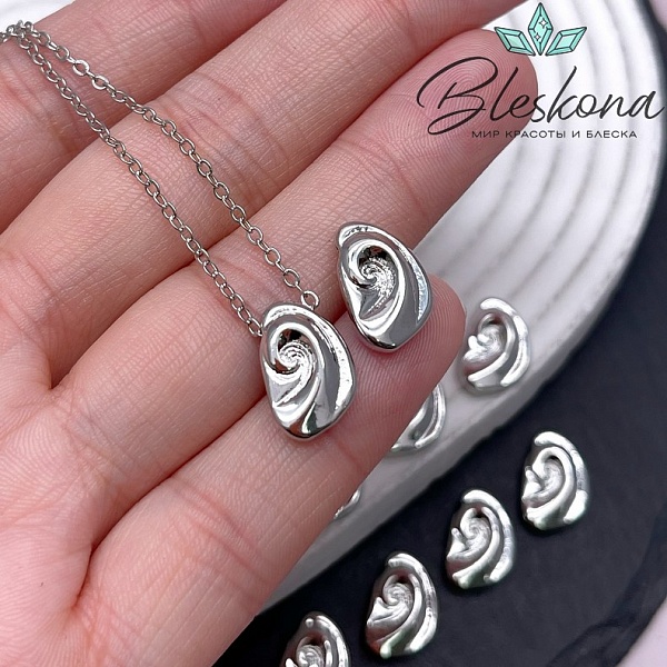 14*9 мм Цвет серебро, Подвеска-бусина ракушка 