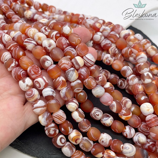 Агат с узором №10 бочата в термической обработке 8,5*9 мм 