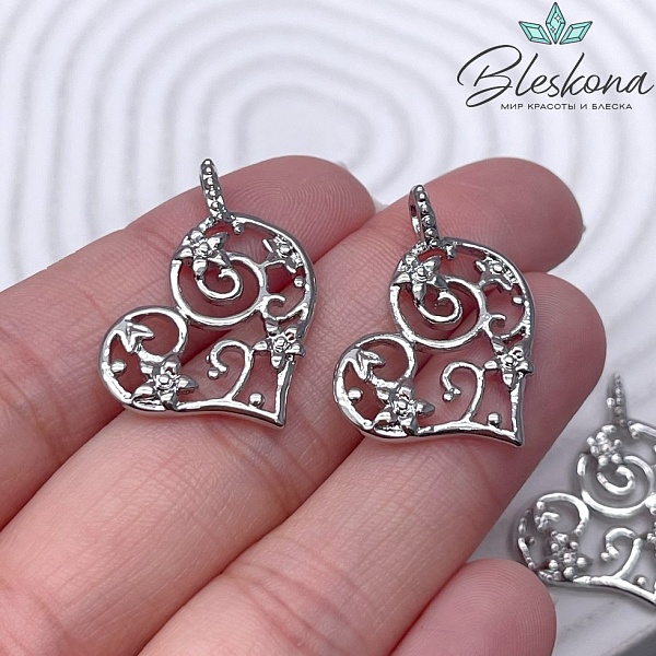 27,7*21 мм Цвет серебро, Подвеска Сердце с цветочками