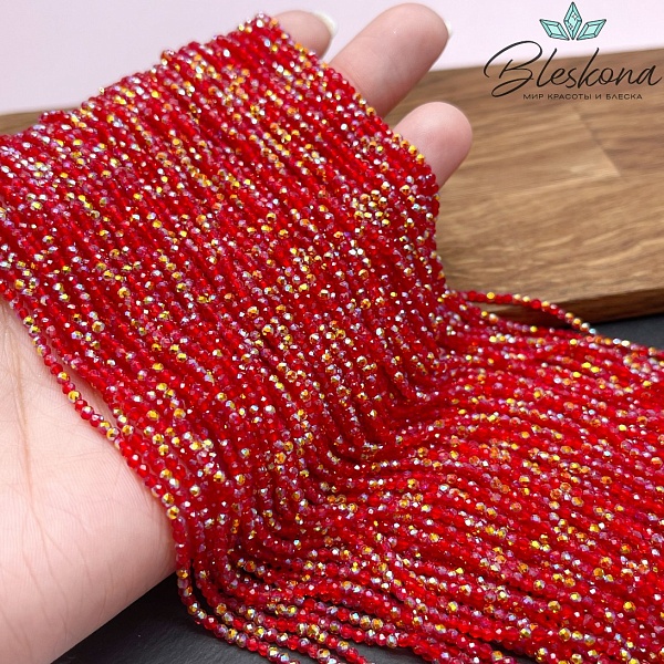 2 мм Бусины стекло красное с переливом алмазная огранка