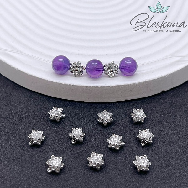 6 мм Цвет серебро, Бусина цветок