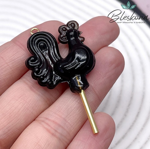 50*25 мм, Цвет золото, Подвеска Петушок (Леденец) темно-зеленый