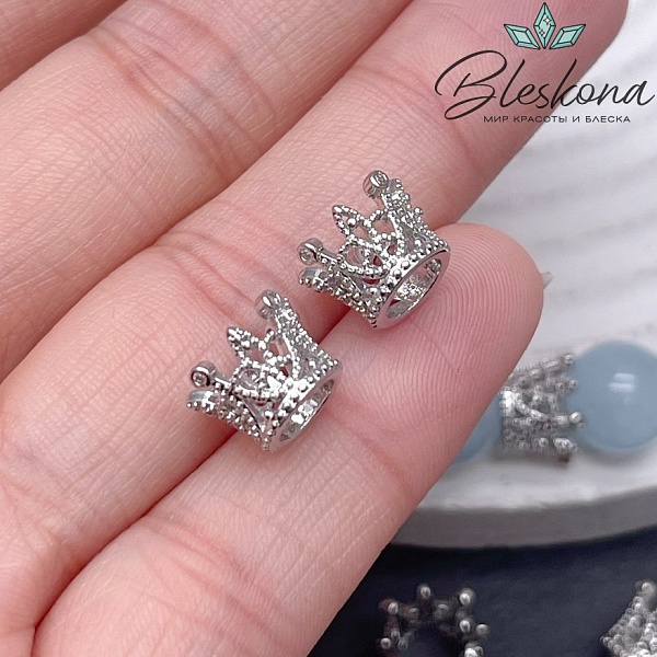 11*7 мм Цвет серебро, Бусина Корона цирконы 