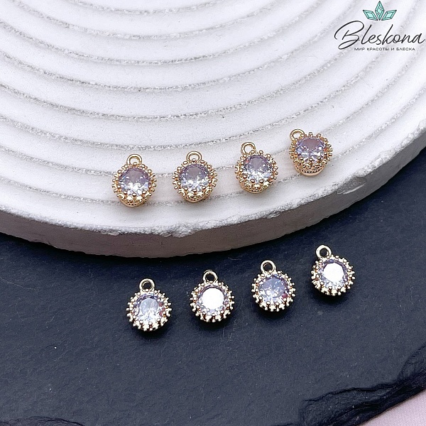 8,9*7 мм Цвет золото, Подвеска круг сиреневый циркон