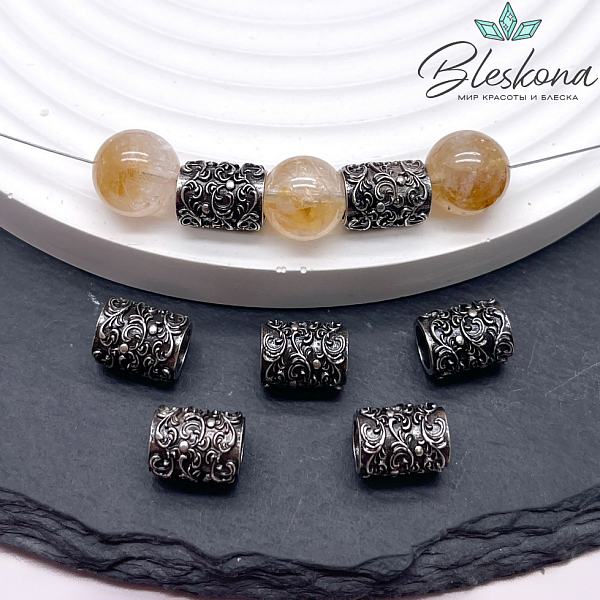 10,3*8 мм Цвет серебро, Бусина цилиндр узоры