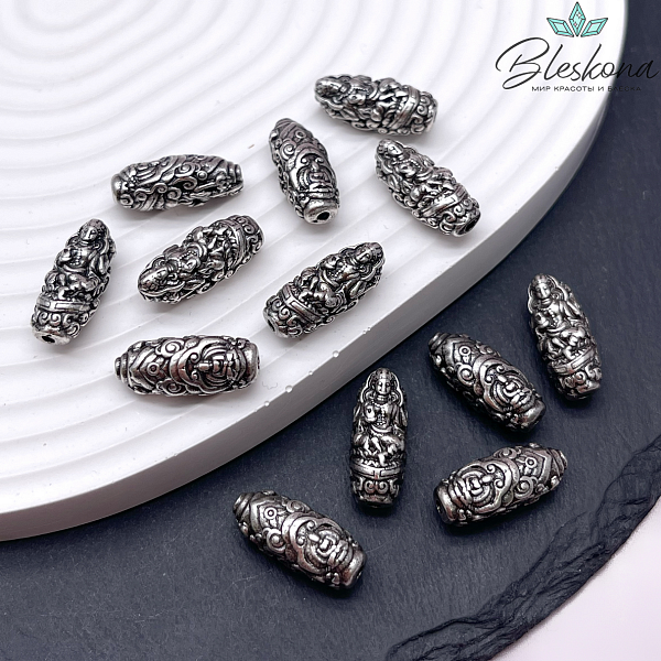 18*7 мм, цвет темное серебро, Бусина Богиня Дурга
