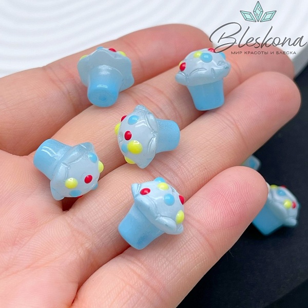 13*12 мм Бусина гриб голубой