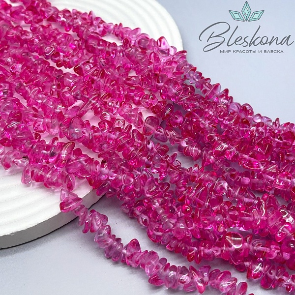Крошка Кварц тонированный фуксия (имитация) ширина бусин ~ 7-9 мм
