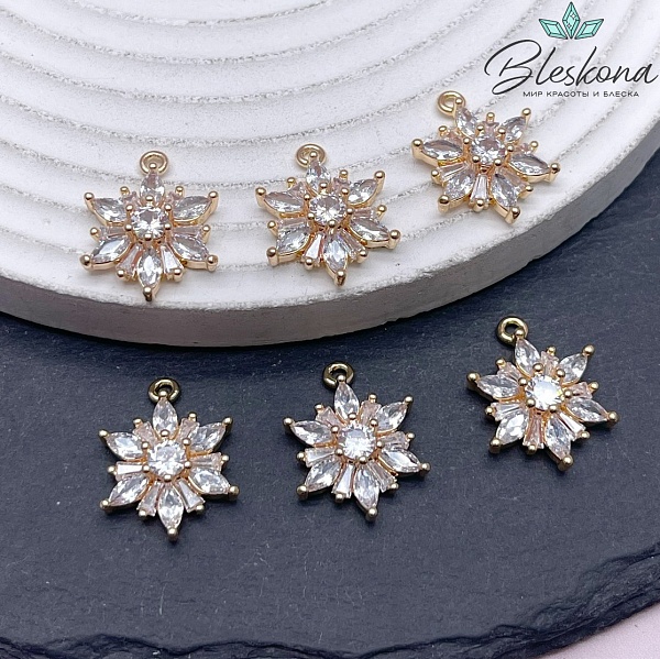 19*14,5 мм Цвет золото, Подвеска цветок цирконы 