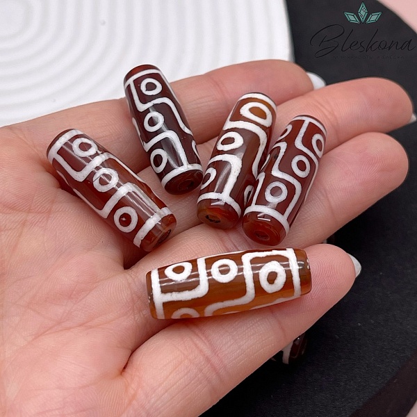 Бусина Дзи 9 глаз бело-коричневый 30*11 мм