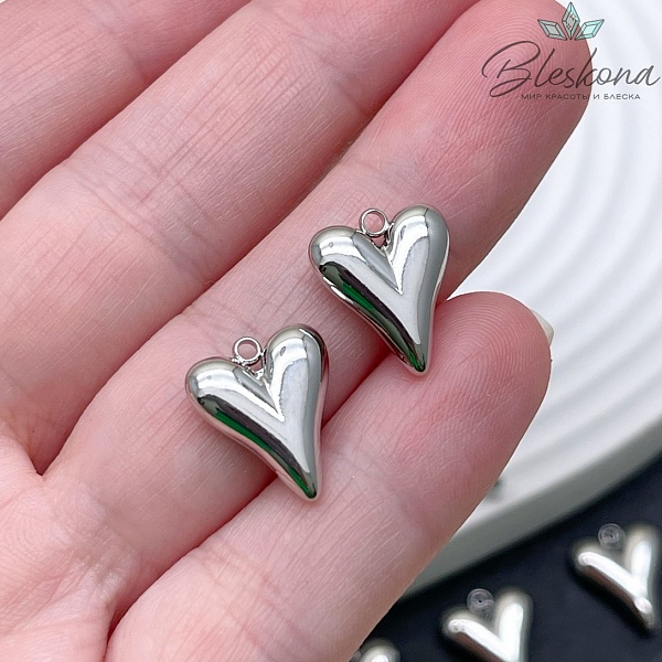 12*14,5 мм Цвет серебро, Подвеска сердце объемное