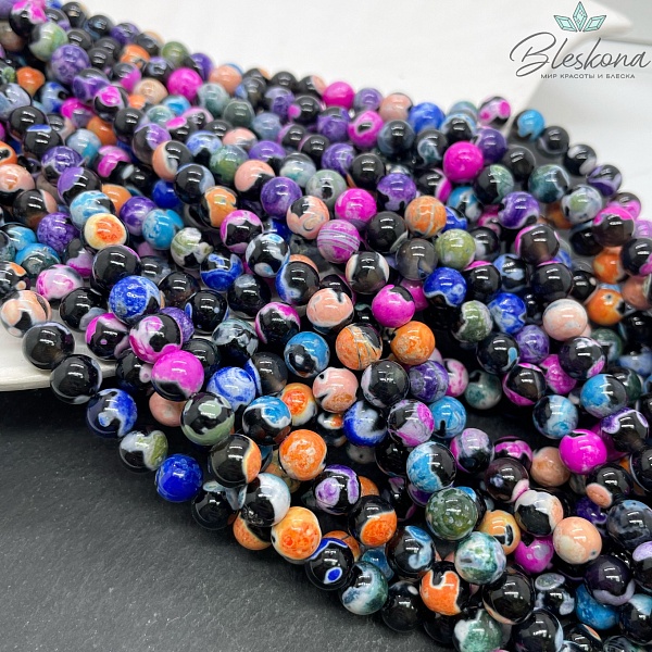 Агат черный микс цветные разводы (имитация) 8 мм
