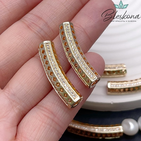 29,6*6 мм Цвет золото, Бусина трубочка ромбики с цирконами 