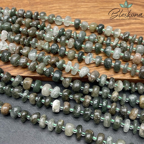 Кварц Рутиловый зеленый галтовка №6 (5-6)*(8-11) мм