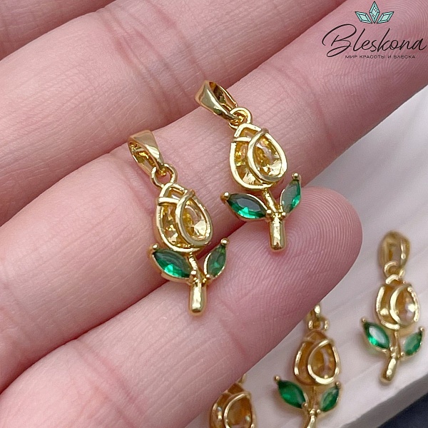 17,6*9 мм Цвет золото, Подвеска Роза желтый циркон