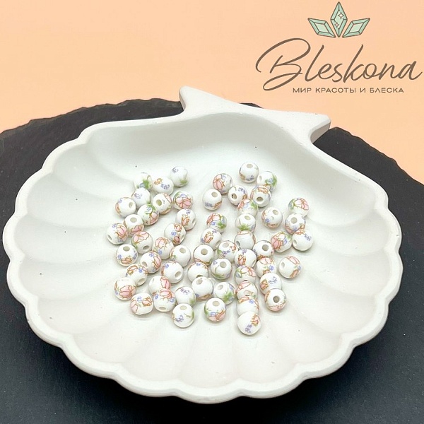 6 мм Керамика Бусина роспись гжель №6 (штучно)