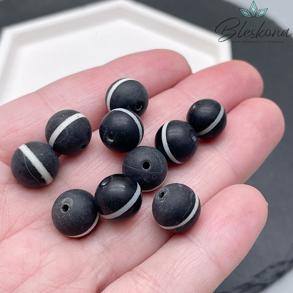 Бусина Дзи Медицина черный матовый шар 10 мм уп.10 шт.