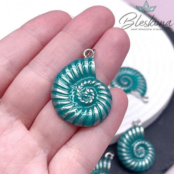 23*30,8мм Цвет серебро, Подвеска ракушка улитка бирюзовая 