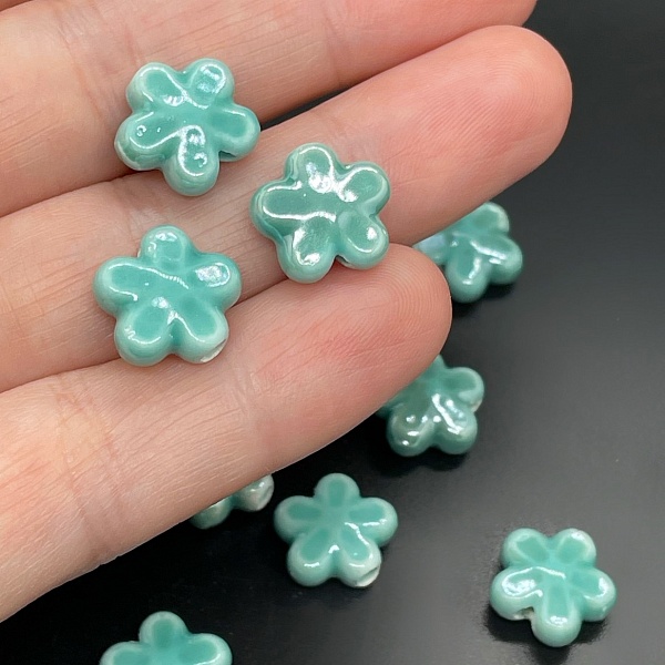 11 мм Бусина цветок, керамика цвет бирюзовый 