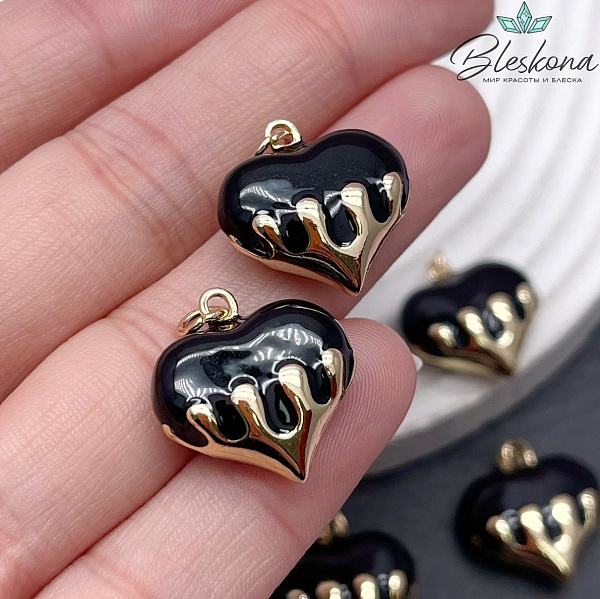 19*18 мм Цвет золото, Подвеска Сердце черная эмаль