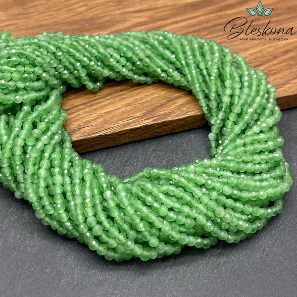 Кошачий глаз зеленый микроогранка (имитация) 3 мм