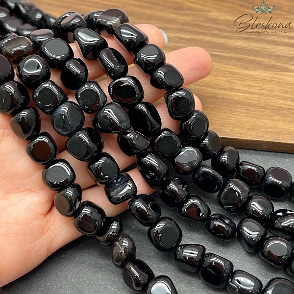 Агат черный с прожилками галтовка (10-12)*(10*12) мм