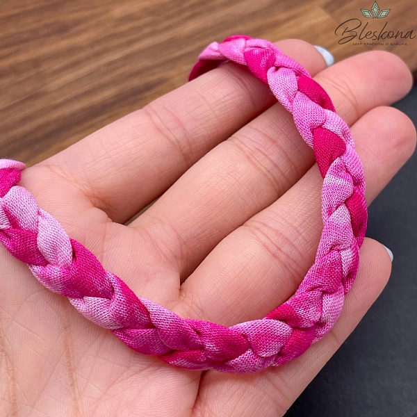 Шнурок косичка под кулон цвет ярко- розовый, серебро 40 см