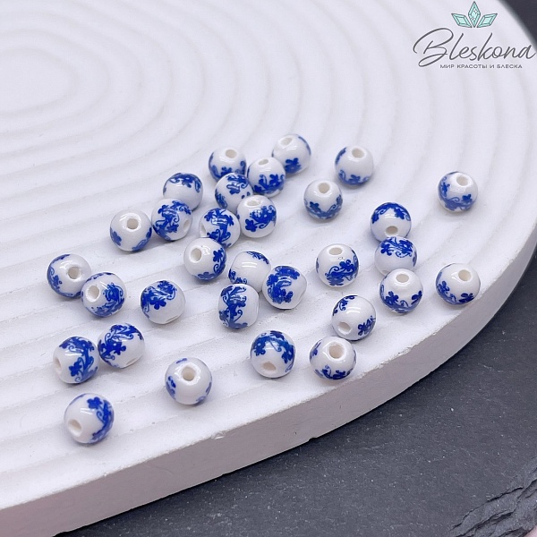 6 мм Керамика Бусина роспись гжель №1 (штучно)