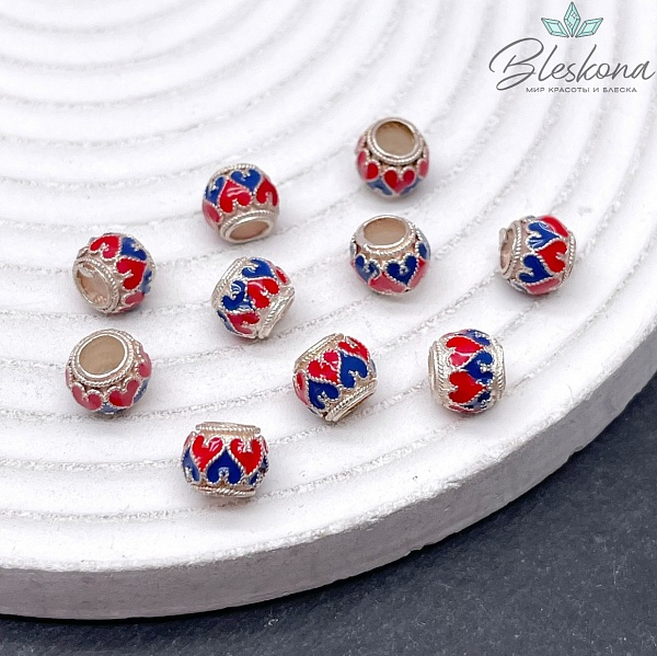 7,5*6 мм Бусина Сердца эмаль посеребрение