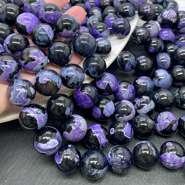 Агат черный фиолетовые разводы (имитация) 16 мм