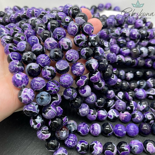 Агат черный фиолетовые разводы (имитация) 10 мм