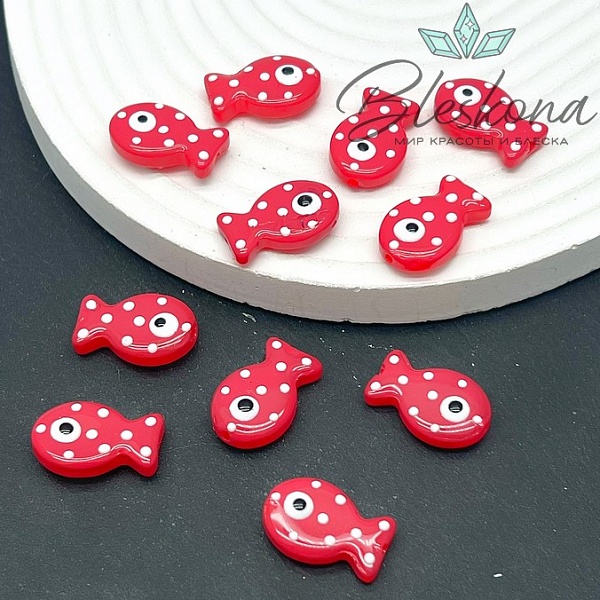 20*12 мм  Бусина рыбка ярко- красная