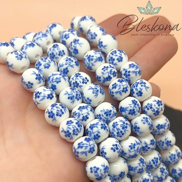 10 мм Керамика Бусина роспись гжель №2 