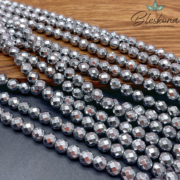 8 мм Гематин имитация огранка, цвет темное серебро