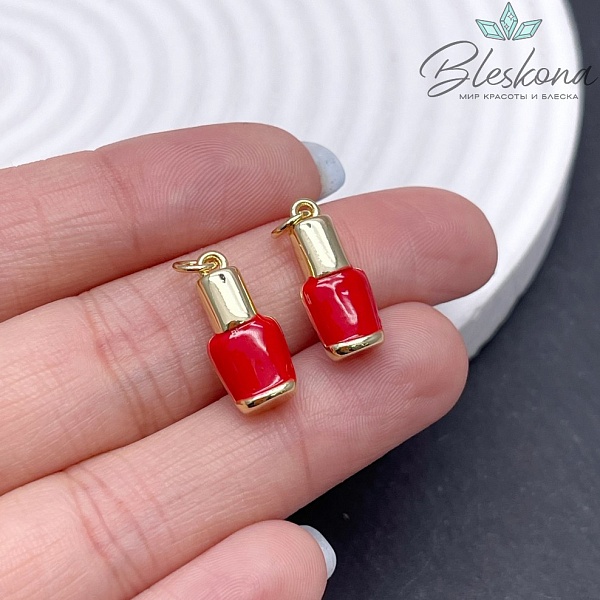 17*8 мм Цвет золото, Подвеска  Флакон красная эмаль