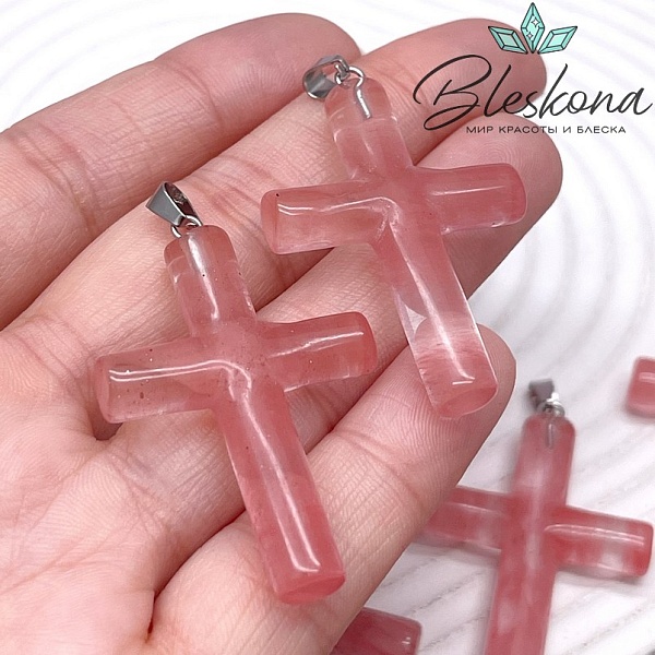 Подвеска крест Кварц вишневый, цвет серебро 43*29 мм