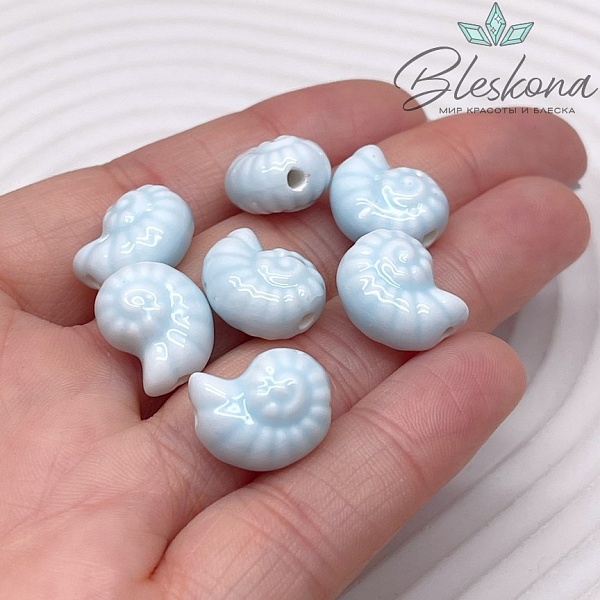 15*11,5 мм Бусина Аммонит, керамика цвет голубой