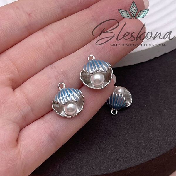 15*14 мм Цвет серебро, Подвеска Ракушка с жемчужиной
